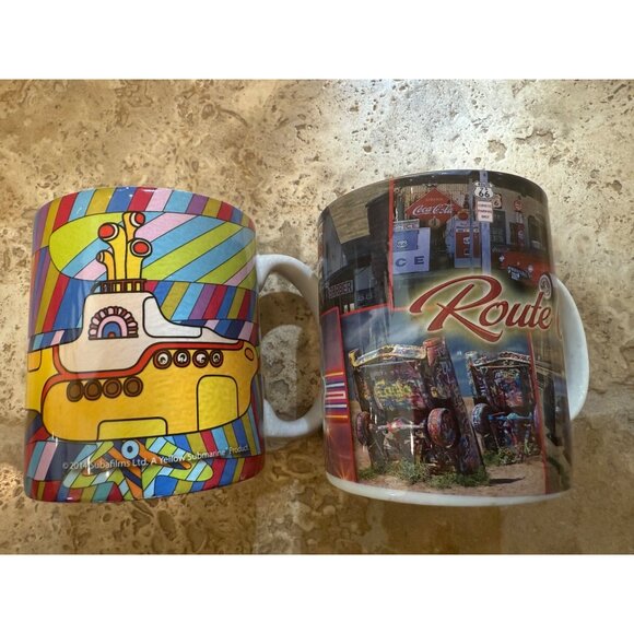 The Beatles Yellow Submarine & Route 66 Ceramic Coffee Mugs Set - Picture 3 of 4